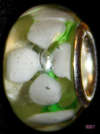 PANDORA STYLE 925 SILVER MURANO GLASS BEADS - CLEAR WITH GREEN AND WHITE FLOWER