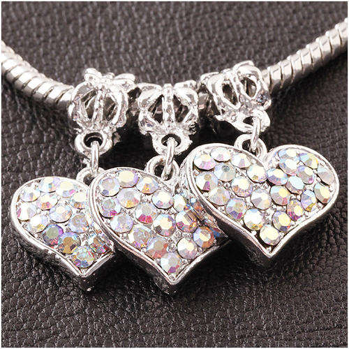 Crystal Rhinestone  Heart Charm Beads - AB White