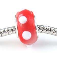 PANDORA STYLE LAMPWORK RONDELLE BEADS RED WITH WHITE DOTS