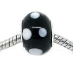 LAMPWORK RONDELLE BEADS BLACK WITH WHITE DOTS