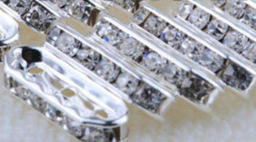 SPACERS - RHINESTONE - THREE HOLE - SILVER WITH CLEAR RHINESTONES - 21xmm - 2 PCS