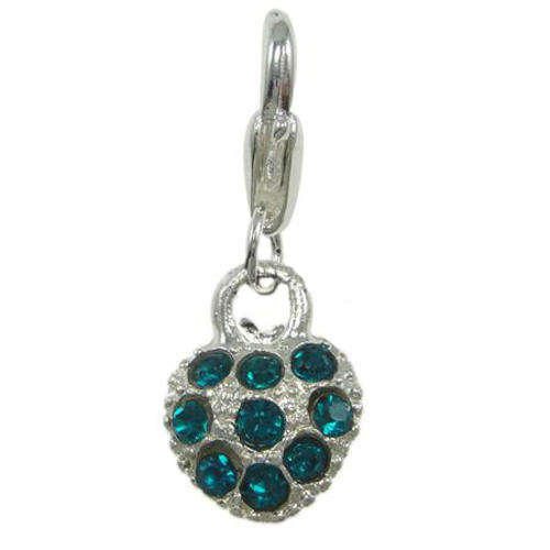 CLIP ON CHARM - RHINESTONE HEART  - TURQUOISE