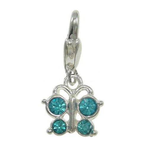CLIP ON CHARM - RHINESTONE BUTTERFLY - TURQUOISE