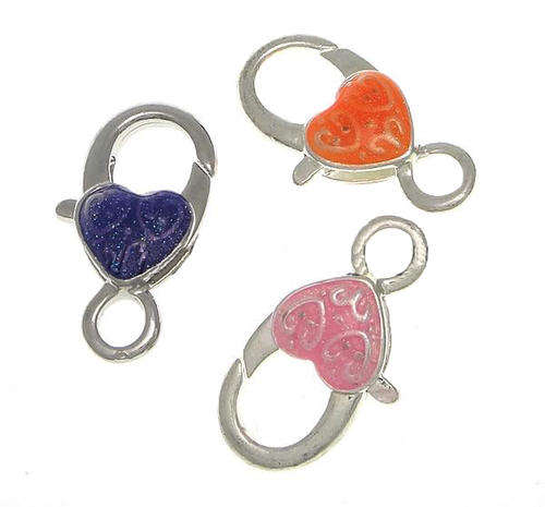 LOBSTER CLASPS - COLORED ENAMEL - HEART SHAPED