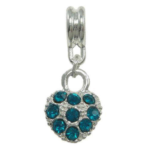 EUROPEAN STYLE - RHINESTONE - HEART DANGLE CHARMS - TURQUOISE