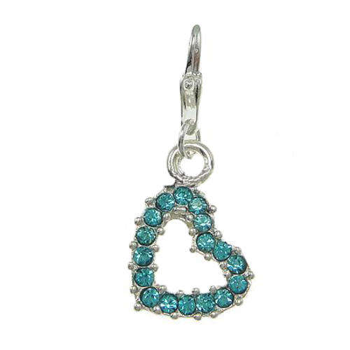 CLIP ON CHARMS - RHINESTONE OPEN HEART  - TURQUOISE