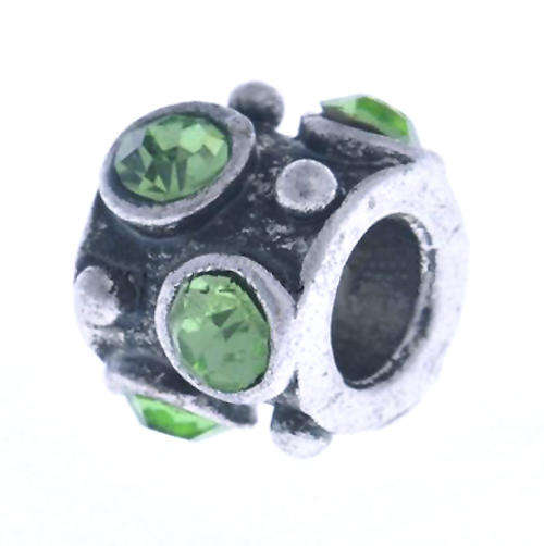 PANDORA STYLE DRUM BEAD WITH GREEN RHINESTONES