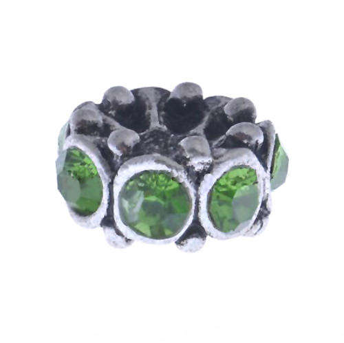 PANDORA STYLE RONDELLE BEADS WITH A GRADE GREEN RHINESTONES