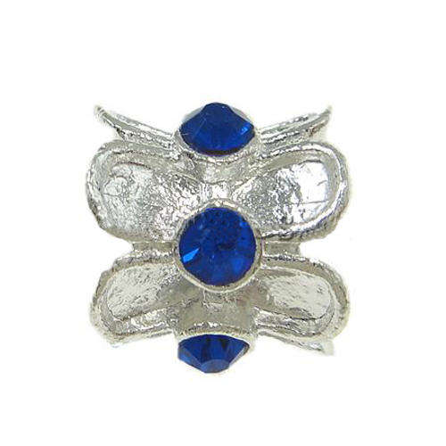 PANDORA STYLE SILVER RONDELLE BEADS WITH ROYAL BLUE RHINESTONES