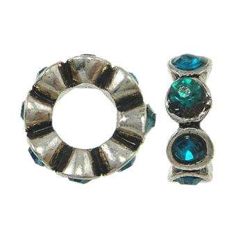 EUROPEAN STYLE - ZINC ALLOY - FLORAL - SPACER BEADS WITH TURQUOISE RHINESTONES