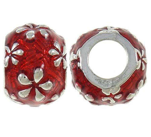 PANDORA STYLE DRUM SHAPED - RED ENAMELED BEADS