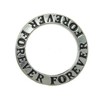LINKING RING - ANTIQUE SILVER DONUT WITH ENGRAVED LETTERING - FOREVER