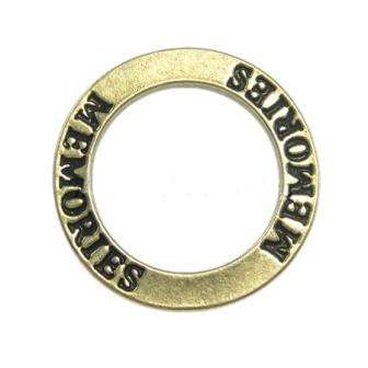 CONNECTORS - LINKING RINGS - ANTIQUE GOLD - DONUT - WITH ENGRAVED LETTERING - MEMORIES