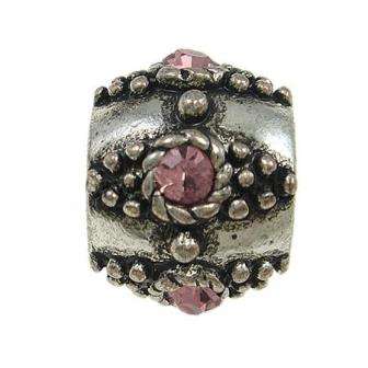 PANDORA STYLE SILVER DRUM BEADS WITH PINK RHINESTONES