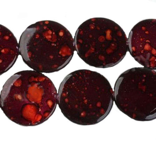 MALACHITE OBLATE MAROON WITH ORANGE DOTS BEADS