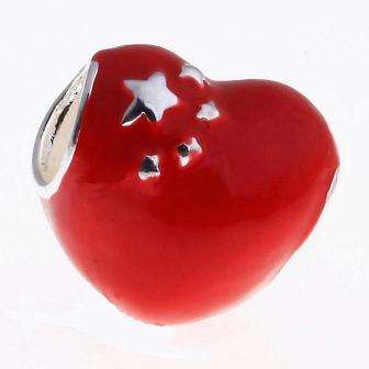 PANDORA STYLE RED ENAMEL HEART SHAPED BEADS