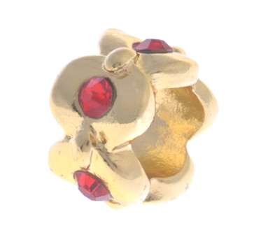 EUROPEAN STYLE - GOLD PLATED - RONDELLE BEADS WITH RED RHINESTONES