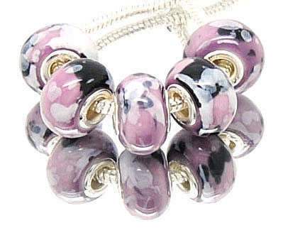 PANDORA STYLE 925 SILVER CERAMIC GLASS BEADS - LILAC,BLACK AND WHITE