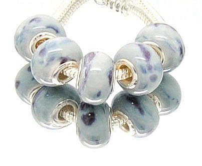 PANDORA STYLE 925 SILVER CERAMIC GLASS BEADS - GREY AND LILAC