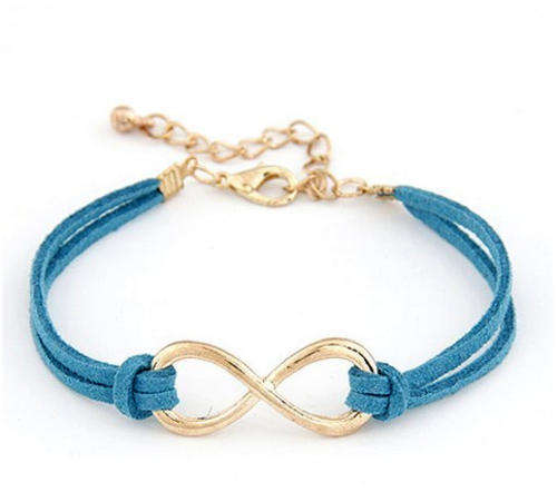 GOLD PLATED BLUE SUEDE INFINITY FRIENDSHIP BRACELET