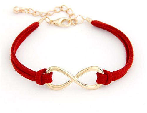 GOLD PLATED RED SUEDE INFINITY FRIENDSHIP BRACELET