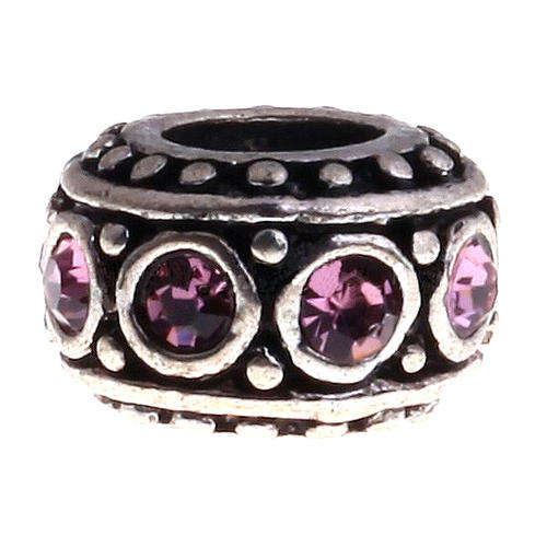 PANDORA STYLE ANTIQUE SILVER VINTAGE STYLE RONDELLE BEADS WITH PINK RHINESTONES