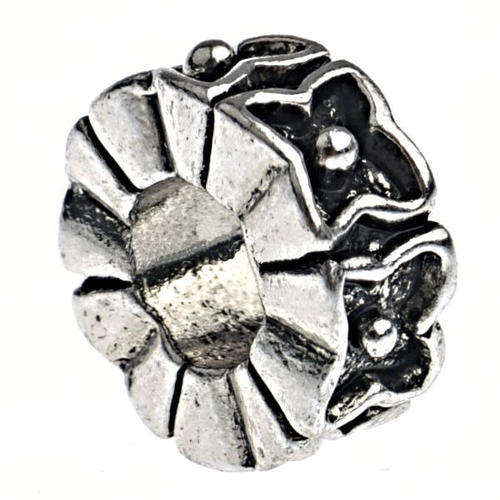 EUROPEAN STYLE - RONDELLE - SPACER BEADS WITH FLORAL DESIGN - BLACK