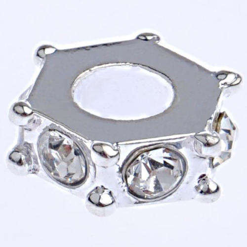 EUROPEAN STYLE - POLYGON - SPACER BEADS - SILVER WITH A GRADE CLEAR RHINESTONES