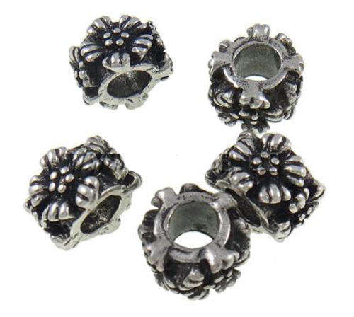 PANDORA STYLE ANTIQUE SILVER DRUM BEADS WITH FLORAL DESIGN