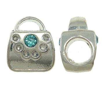 EUROPEAN STYLE - SILVER - HANDBAG SPACER BEADS WITH A-GRADE BLUE RHINESTONES