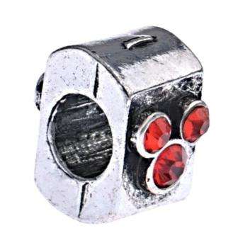 PANDORA STYLE ANTIQUE SILVER RECTANGLE SPACER BEADS WITH A-GRADE RED RHINESTONES