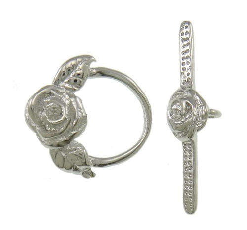 TOGGLE CLASP - ROSE DESIGN - SILVER TONE