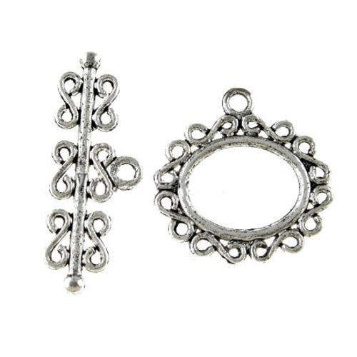TOGGLE CLASP - OVAL FILIGREE - ANTIQUE SILVER