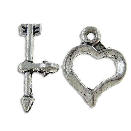 TOGGLE CLASP - HEART SHAPED - ANTIQUE SILVER