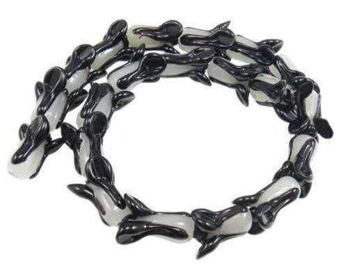 GLASS BEADS - FLOWERS - HANDMADE - LAMPWORK BEADS - BLACK & WHITE - 19mm