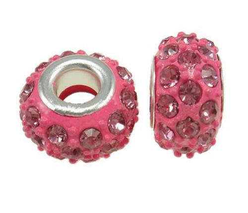 PANDORA STYLE MURANO RONDELLE BEADS WITH PINK ENAMEL & RHINESTONES - SINGLE CORE