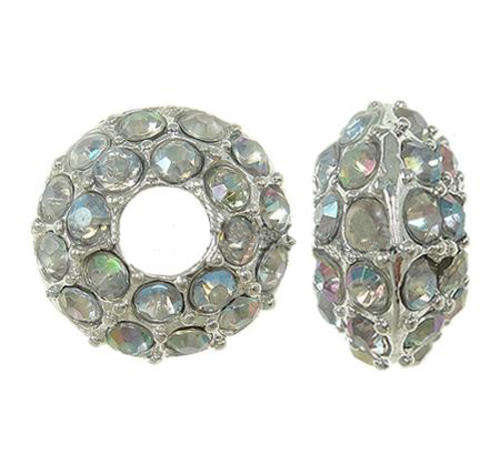 PANDORA STYLE RONDELLE BEADS WITH CLEAR RHINESTONES