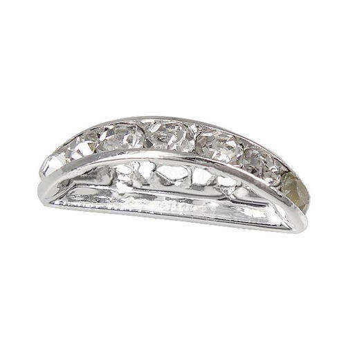 RHINESTONE SPACERS - HALF MOON - THREE HOLE - SILVER PLATED - 19 X 7 X 3.5MM