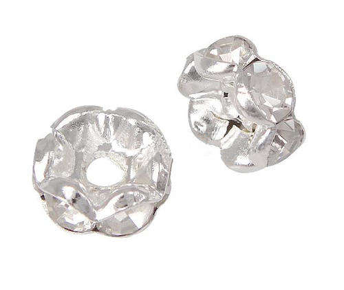 RHINESTONE SPACERS -FLOWER SHAPED - SILVER PLATED - 7 X 7 X 3.5MM