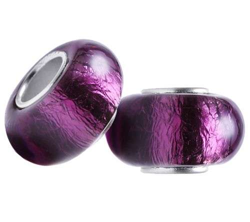 PANDORA STYLE - 925 SILVER CORE - GLASS BEADS - MAROON SILVERFOIL CLEAR