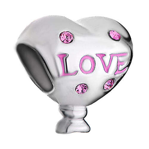 PUGSTER - MOTHER - LOVE HEART - ROSE PINK SWAROVSKI CRYSTAL - EUROPEAN CHARM BEAD