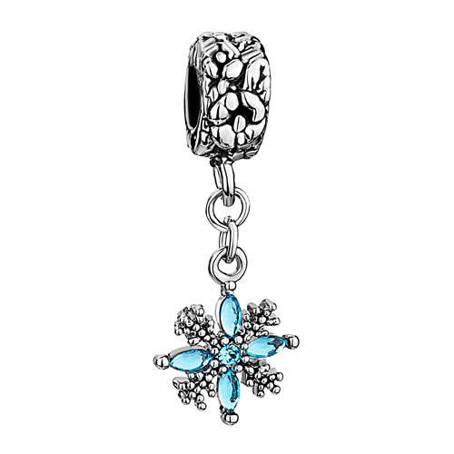 AUTHENTIC PUGSTER AQUAMARINE CRYSTAL SNOWFLAKE EUROPEAN DANGLE CHARM BEAD
