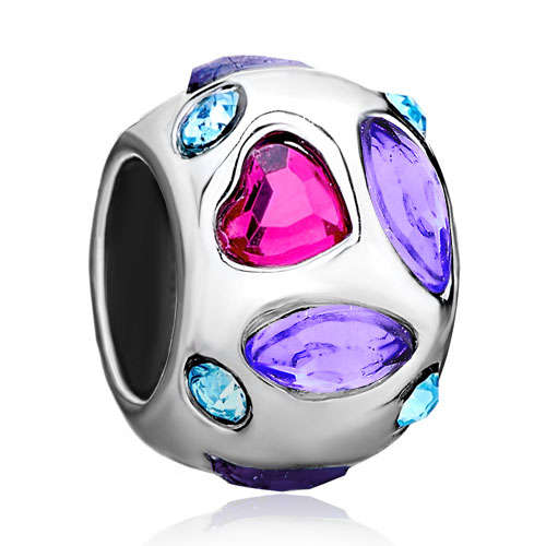 PUGSTER SILVER TONE PINK, LILAC & PALE BLUE AUSTRIAN CRYSTAL EUROPEAN BEAD
