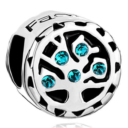 PUGSTER BLUE SWAROVSKI ZIRCON CRYSTAL TREE OF LIFE EUROPEAN CHARM BEAD