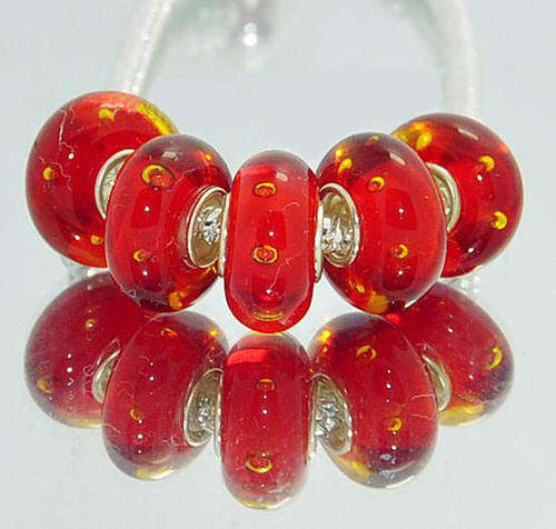PANDORA STYLE 925 SILVER MURANO GLASS BEADS - CLEAR DARK RED WITH WATER BUBBLES EFFECT