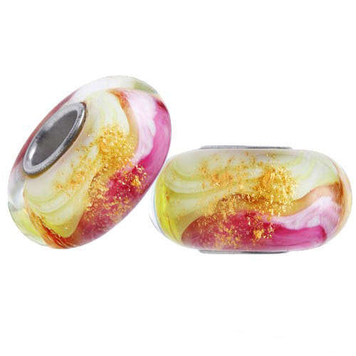 925 SILVER CORE - HANDMADE - MURANO GLASS BEADS - PINK AND GOLD SWIRL