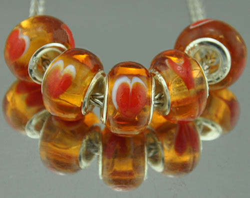 Lamp Work Brandy With Red Heart Glass Beads