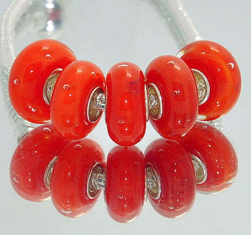 PANDORA STYLE 925 SILVER MURANO GLASS BEADS - CLEAR ORANGE WITH WATER BUBBLES EFFECT