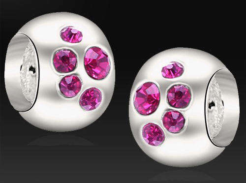 PANDORA STYLE 925 SILVER BARREL SPACERS WITH PINK CRYSTALS