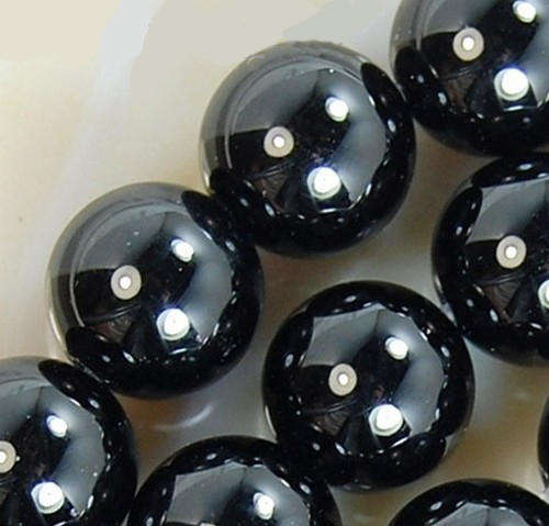 NATURAL BLACK AGATE ONYX ROUND GEMSTONE LOOSE BEADS - 14MM